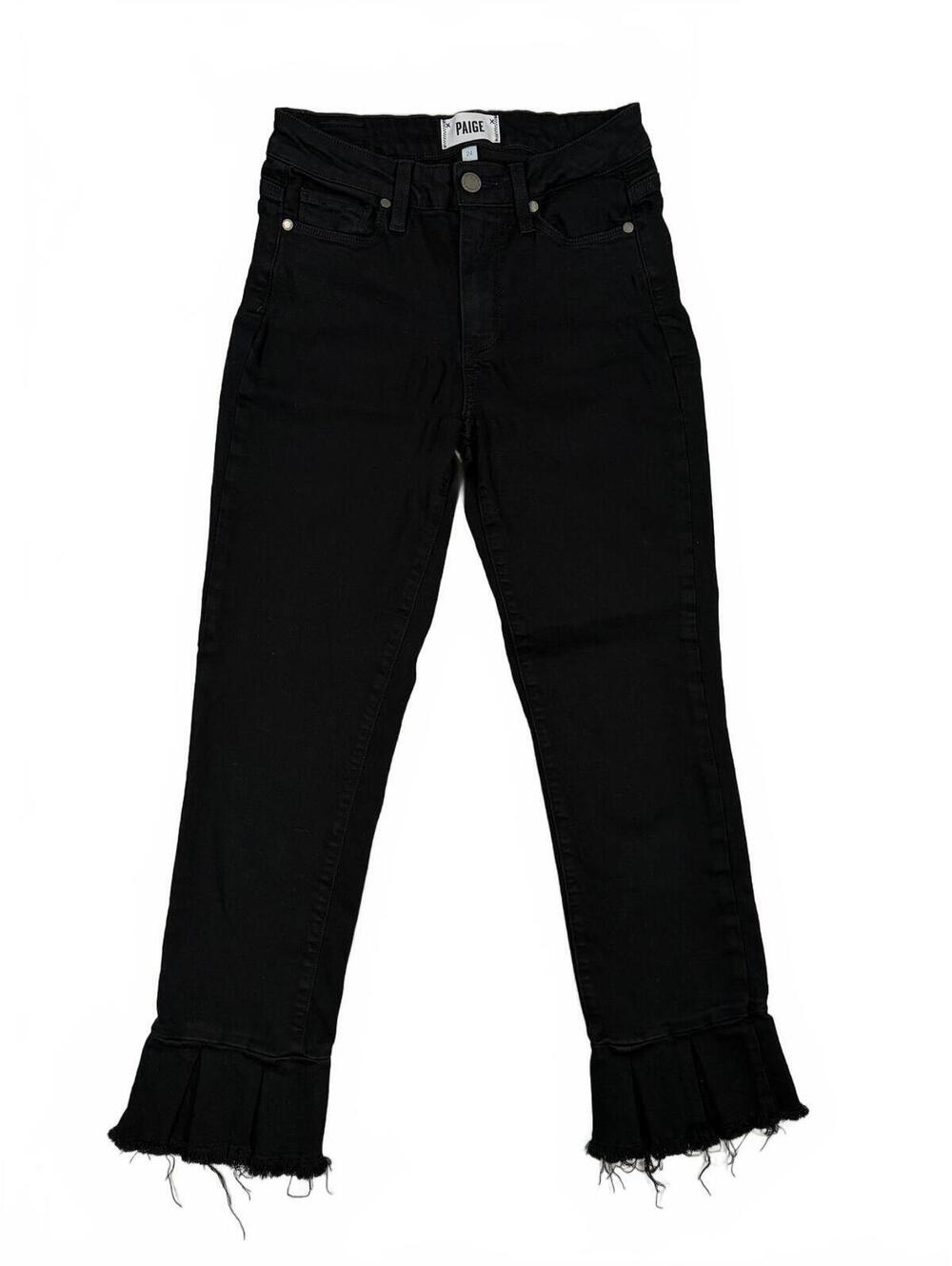 PAIGE Jeans Cropped Fray Ruffle Hem Flare Black Stretch Size 24 Fairy Whimsigoth